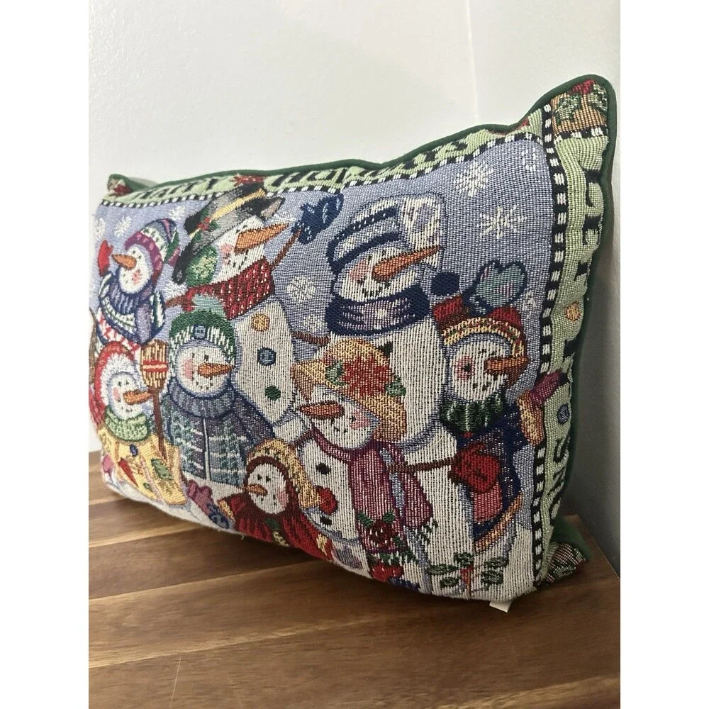 Snowman Tapestry Pillow Green Let It Snow Christmas 17x12